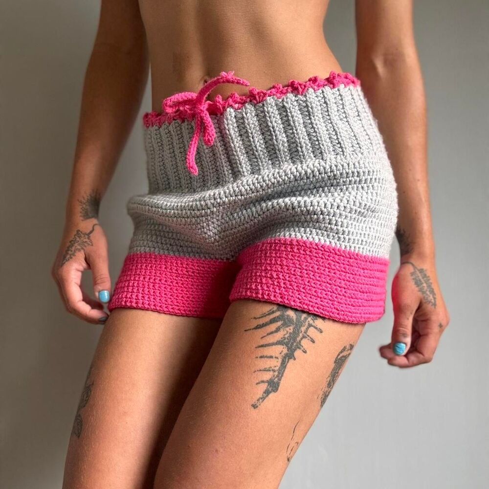 Handmade Crochet Colorblock Pink and Blue Shorts